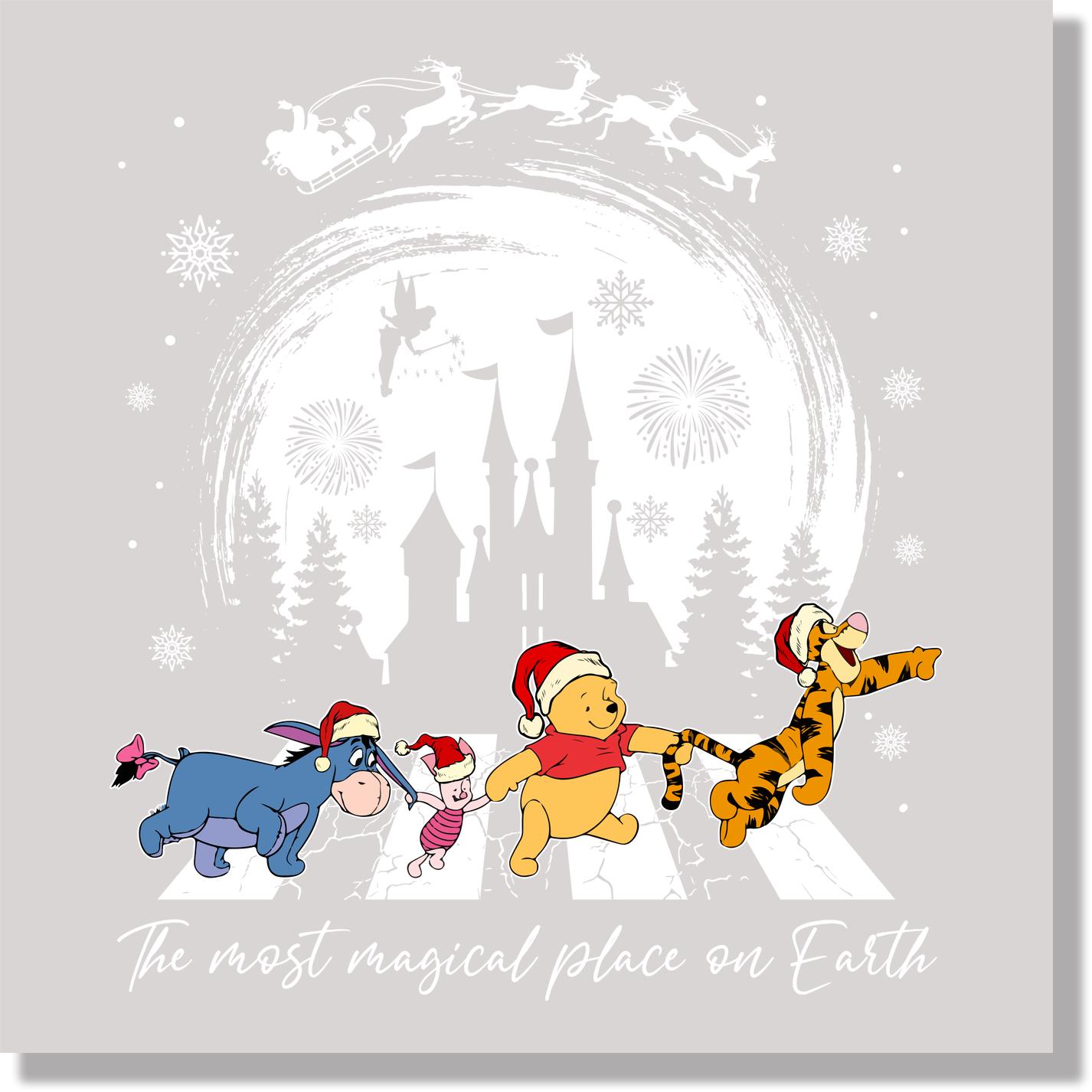 Abbey Road Winnie The Pooh White Christmas DTF Transfer