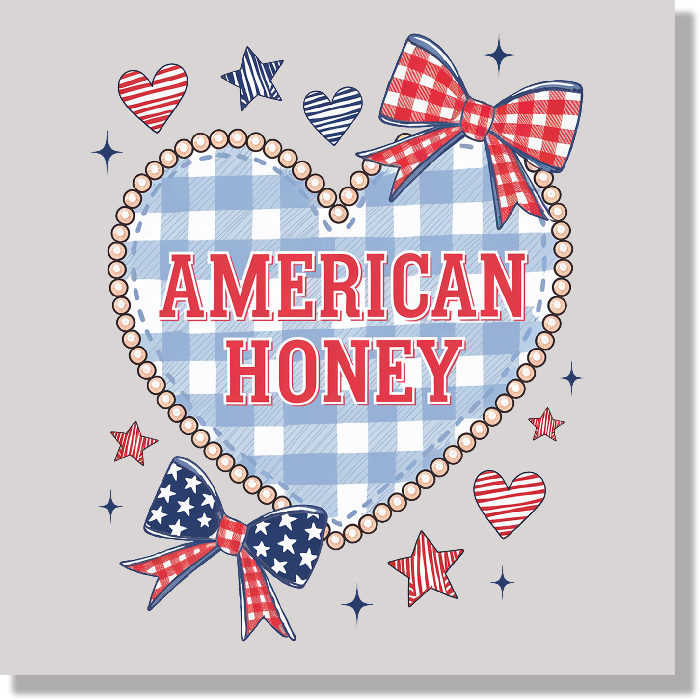 American Honey Gingham Heart 4th of July & Patriotic DTF Transfer