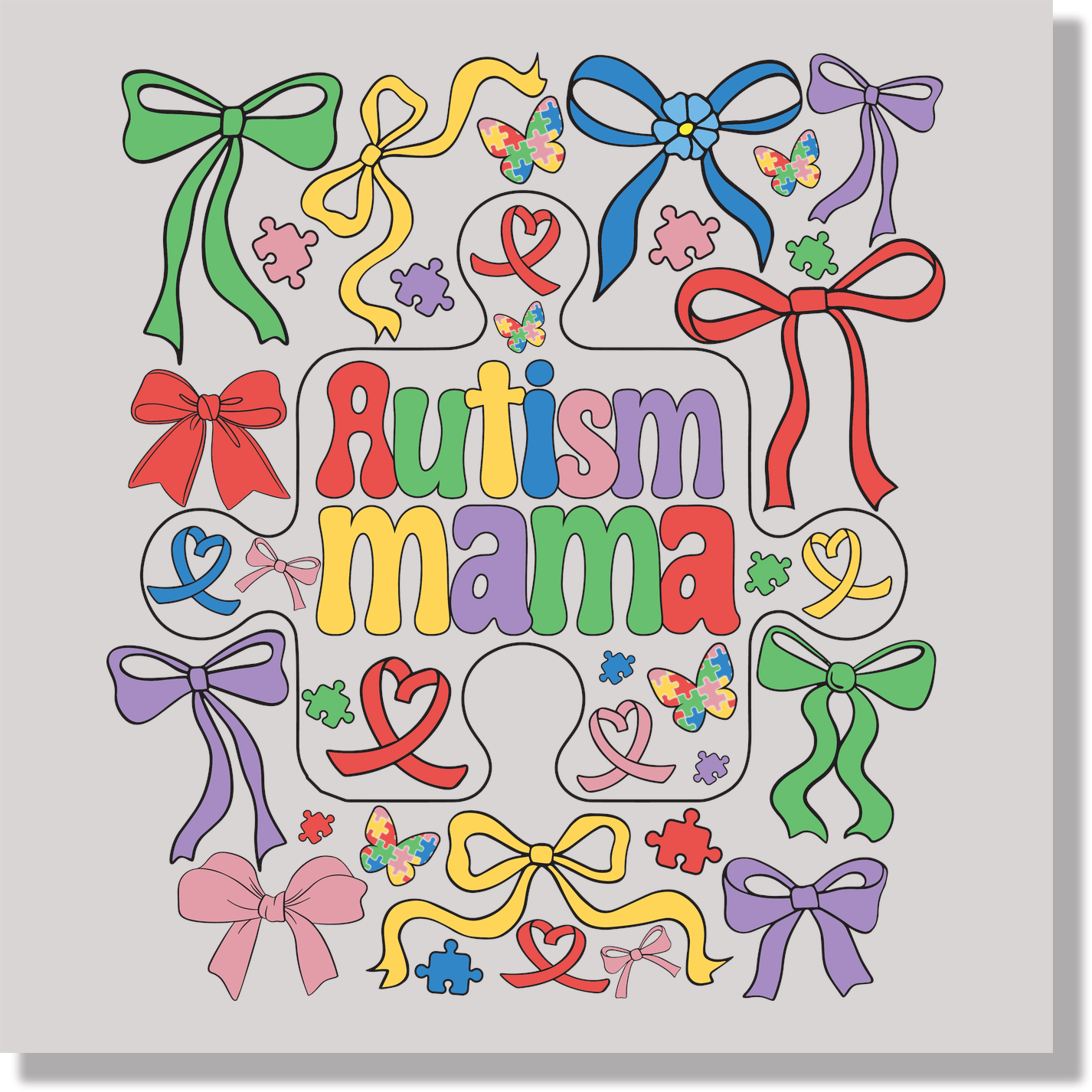 Autism Mama Colorful Bows Awareness & Causes DTF Transfer