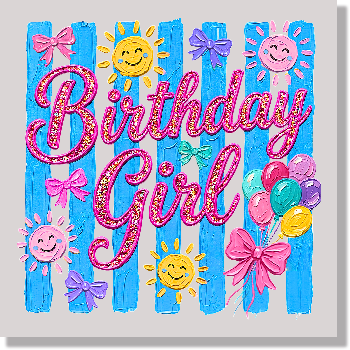 Brushstroke Stripped Preppy Birthday Girl Kids DTF Transfer