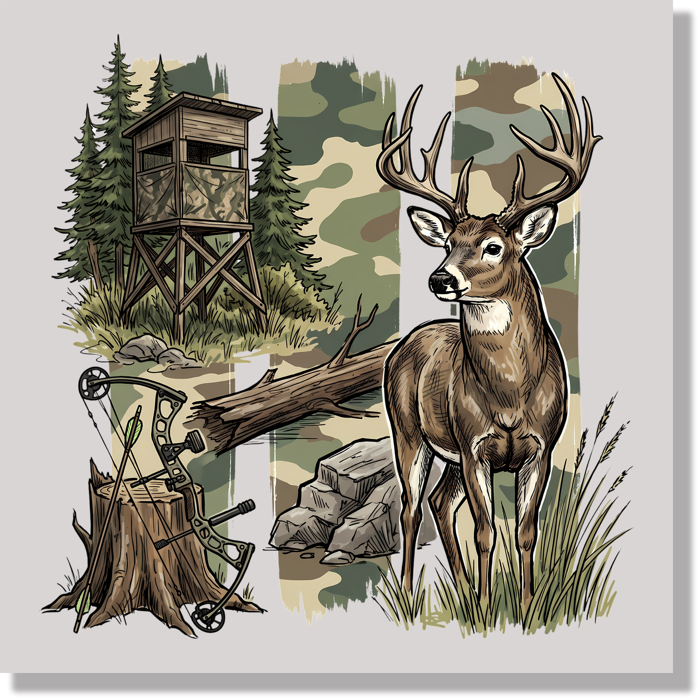 Camo And Deer DTF Transfer