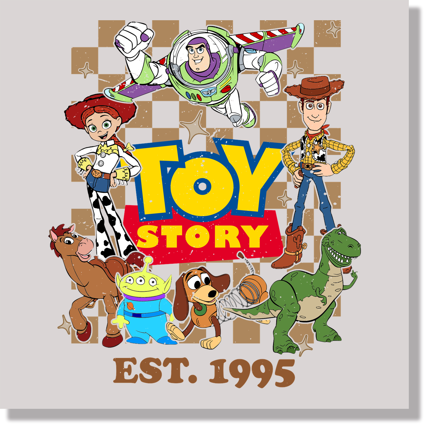 Checkered Toy Story DTF Transfer