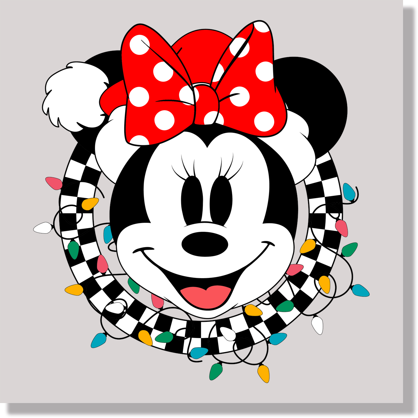 Christmas Light Checkered Minnie DTF Transfer