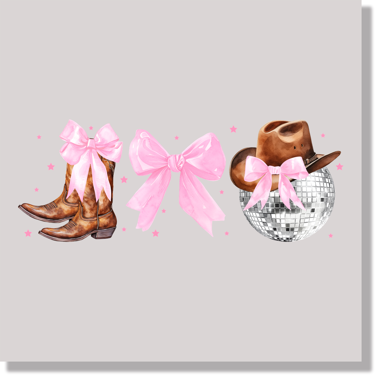 Coquette Cowgirl Boots Bow Disco Ball Women DTF Transfer