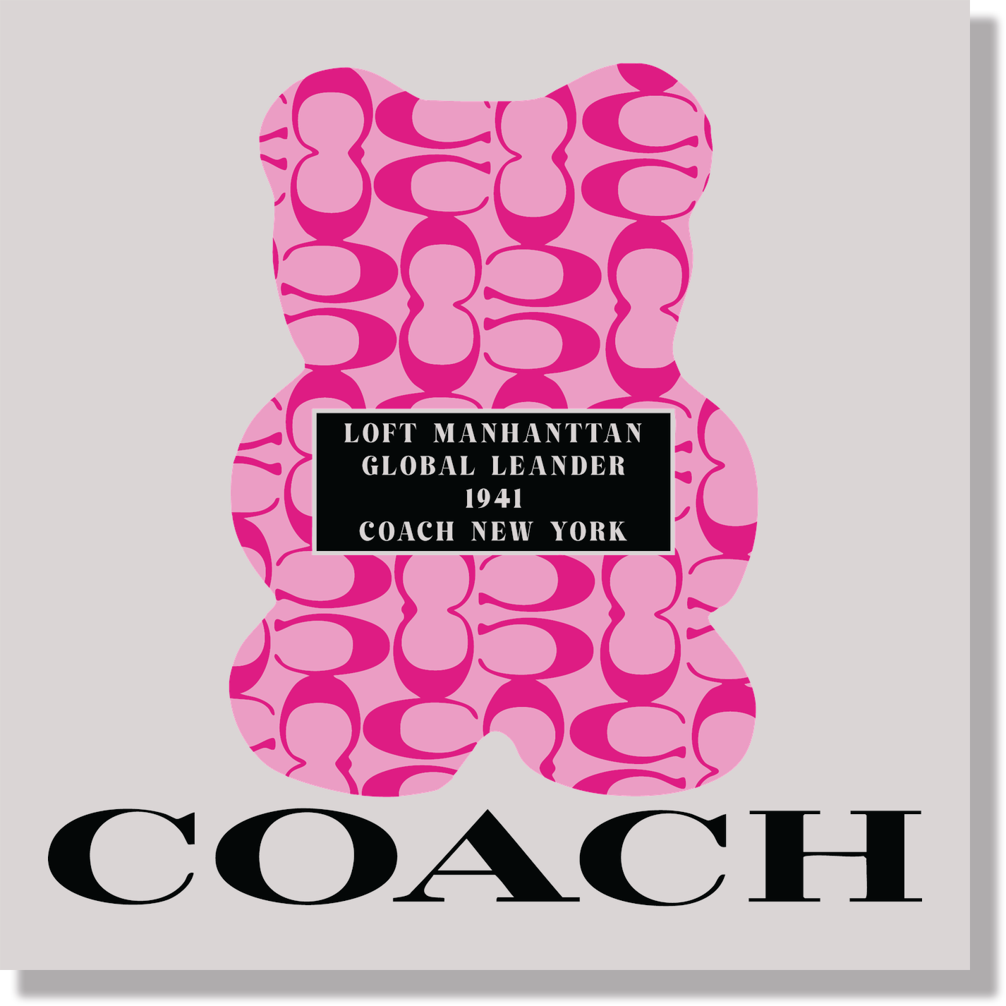 Designer Coach Pink Bear DTF Transfer