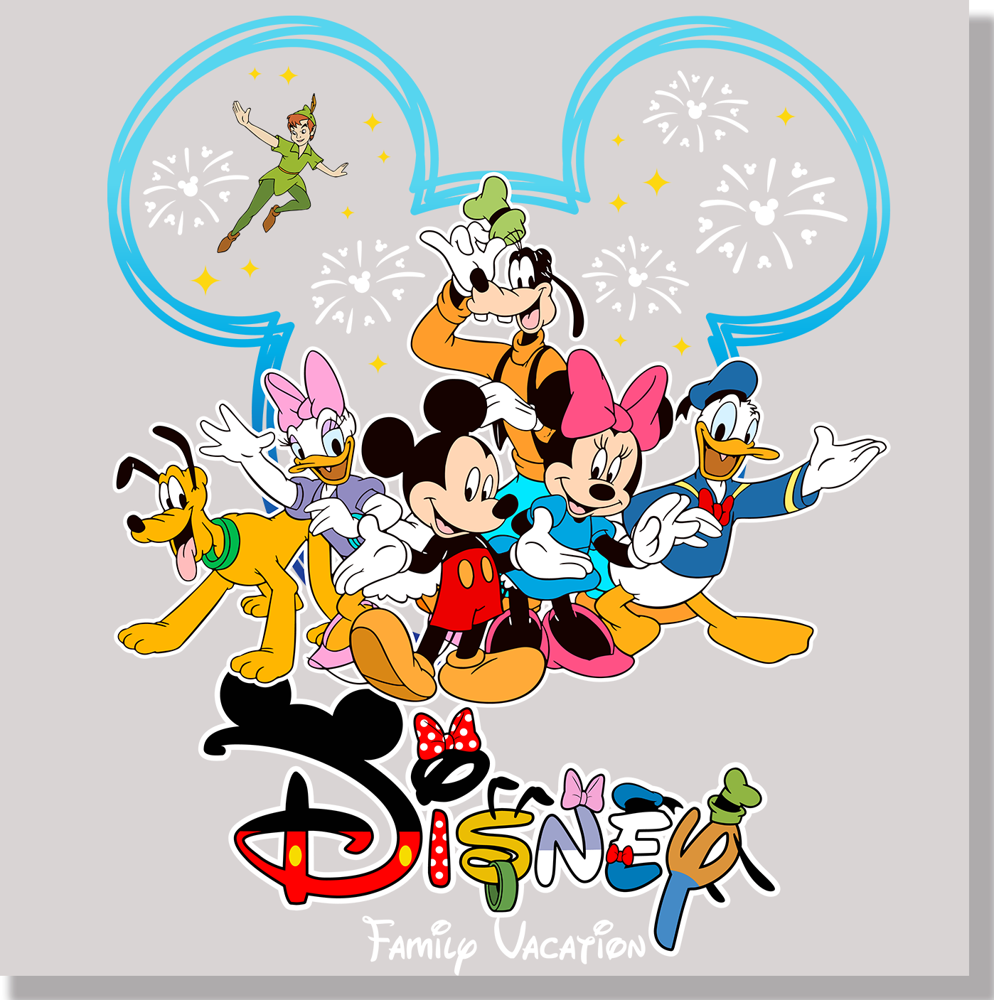 Disney Family Vacation White Fireworks In Blue Mickey Ears 2025 DTF Transfer - Ink Masters DTF