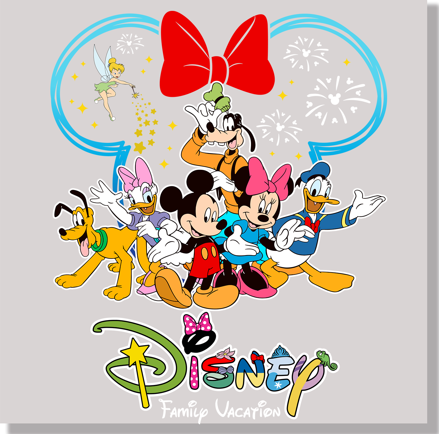Disney Family Vacation White Fireworks In Blue Mickey Ears 2025 DTF Transfer