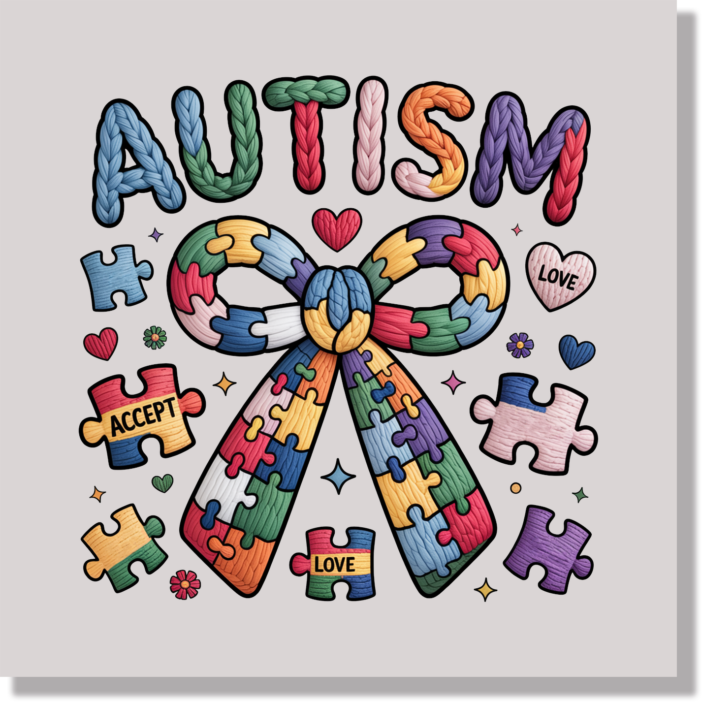 Faux Yarn Autism Awareness & Causes DTF Transfer