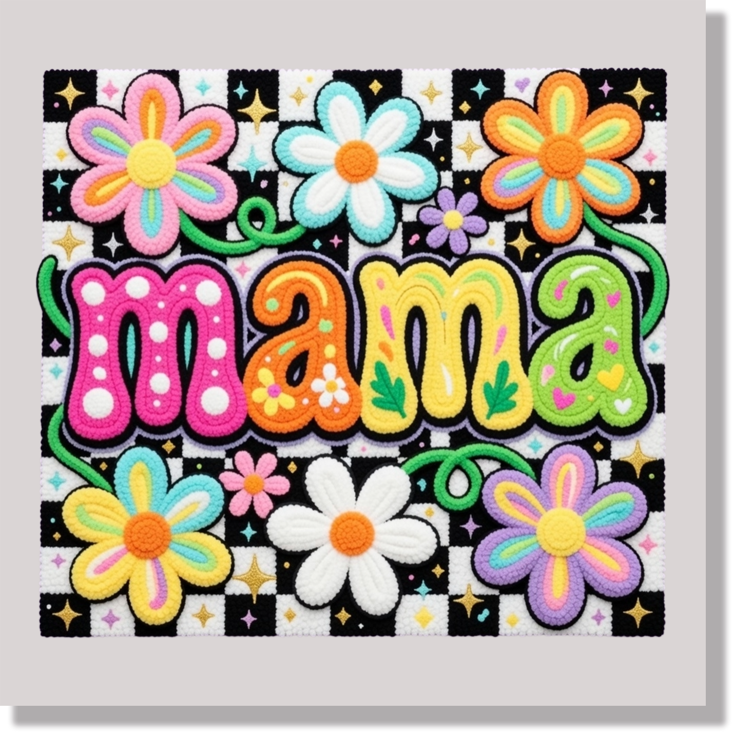 Faux Yarn Patch Floral Mama DTF Transfer