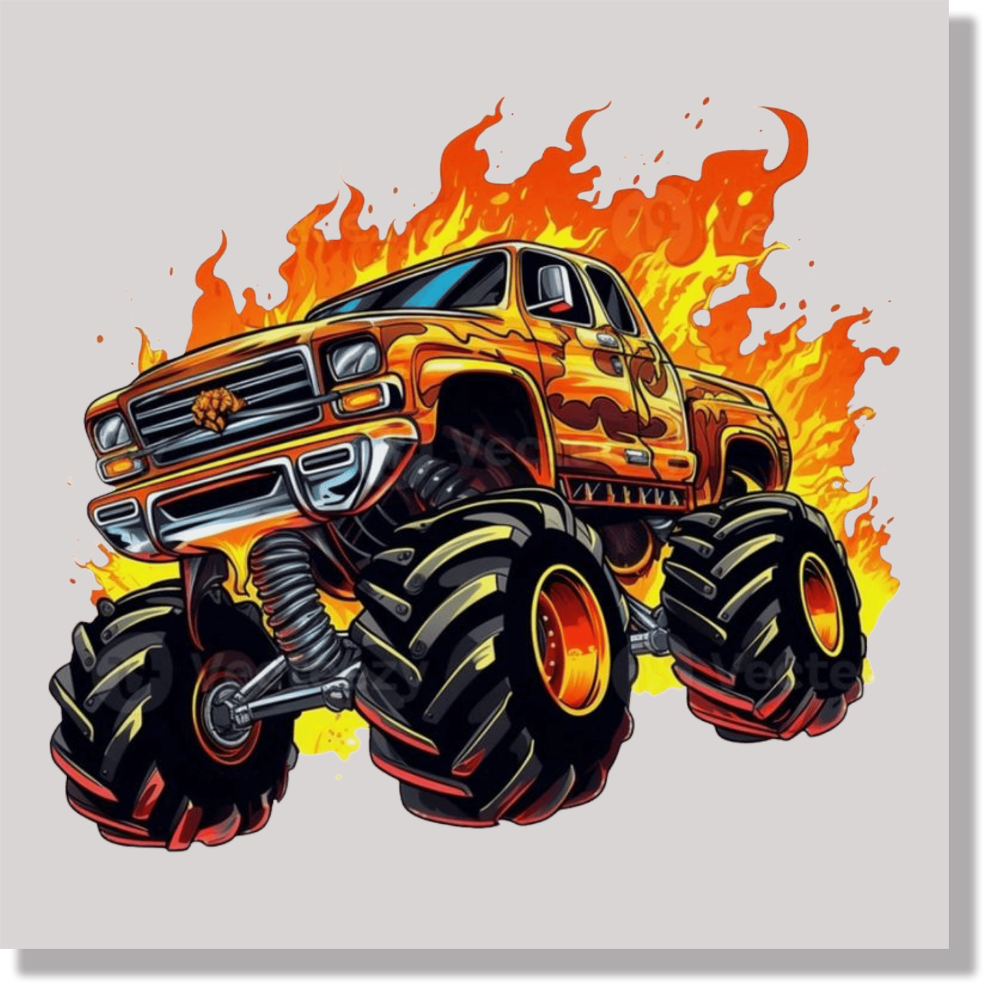 Flaming Monster Truck DTF Transfer