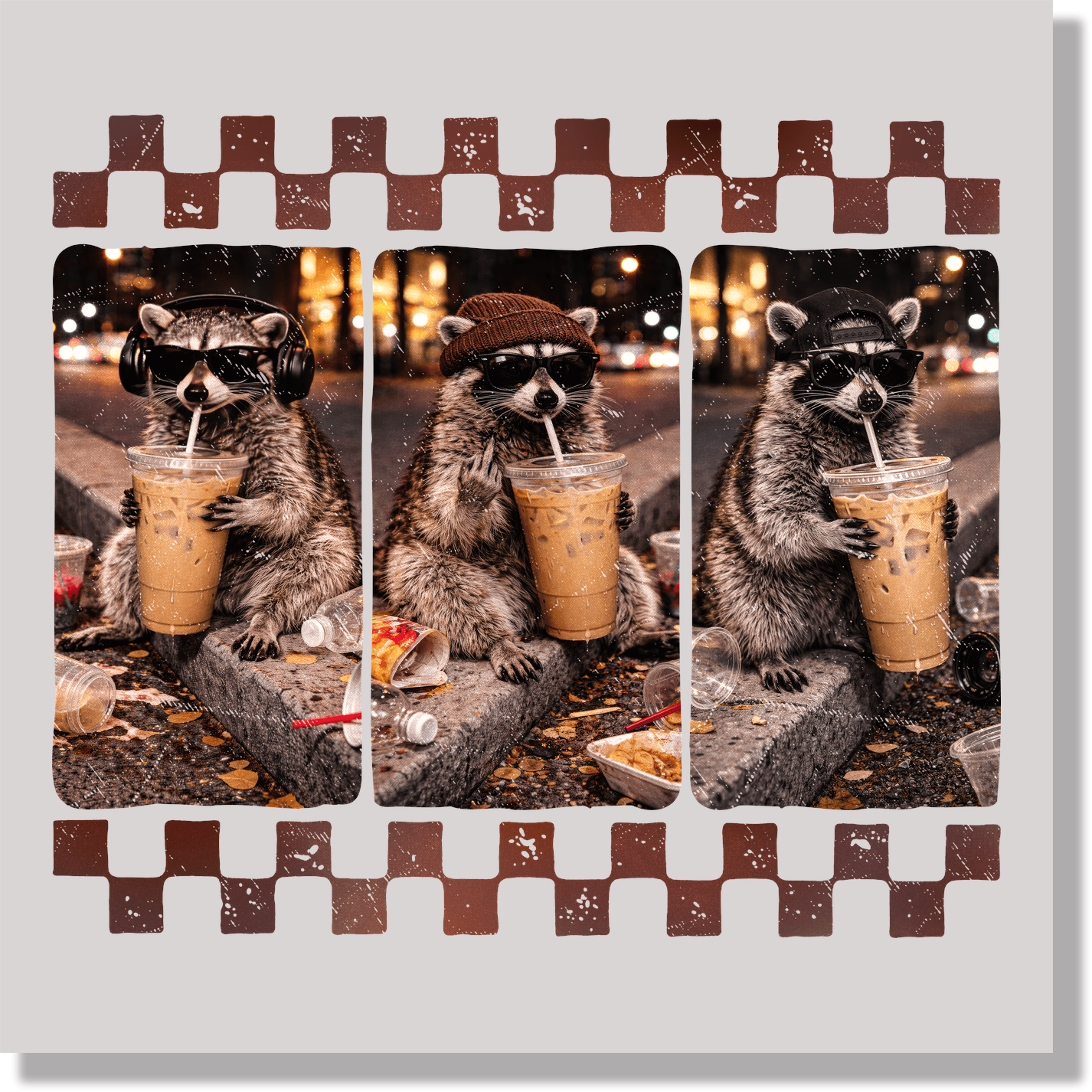 Funny Racoon Drinking Iced Coffee DTF Transfer