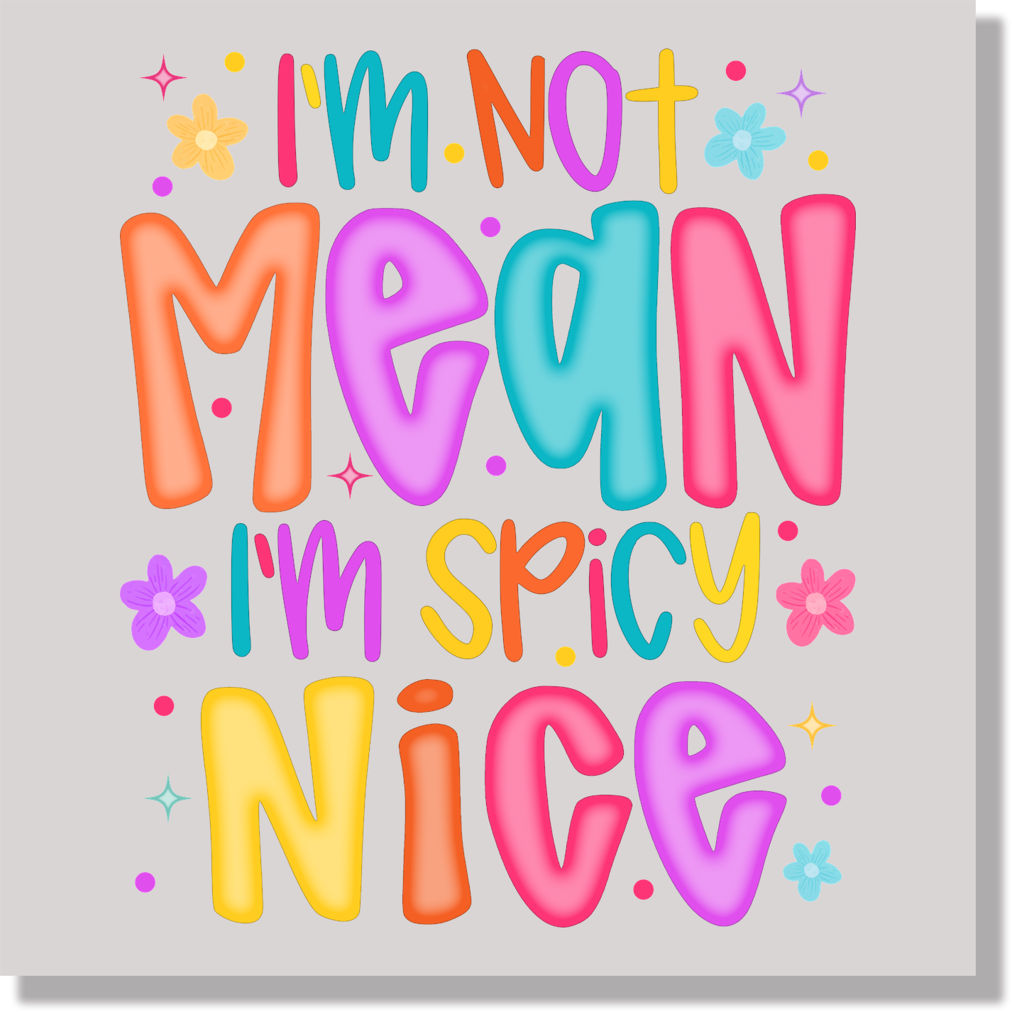 I'm Not Mean I'm Spicy Nice Colorful Funny DTF Transfer