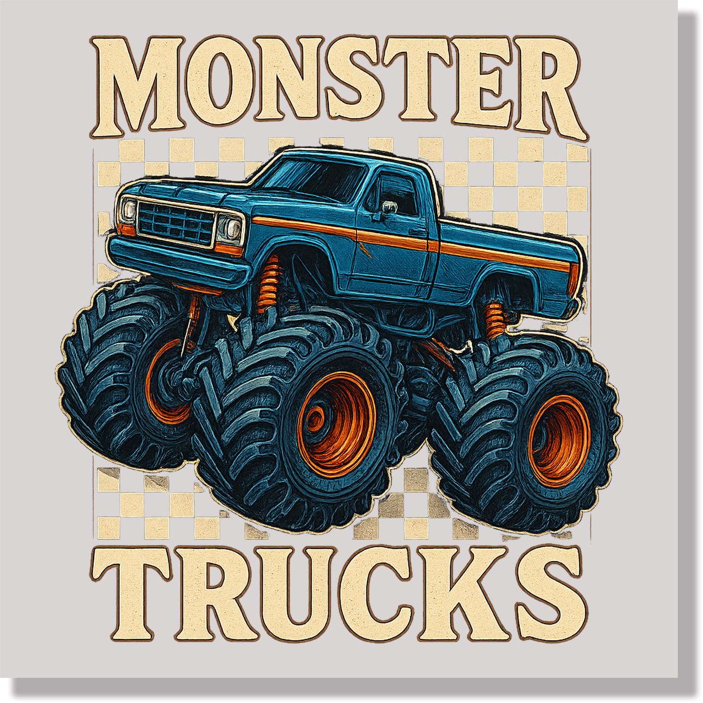 Monster Trucks Checkered Design DTF Transfer