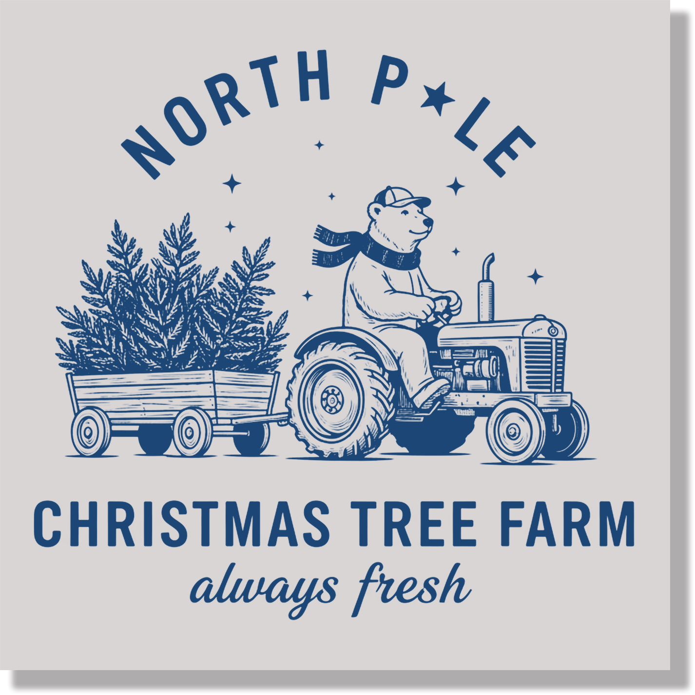 North Pole Christmas Tree Farm Polar Bear DTF Transfer