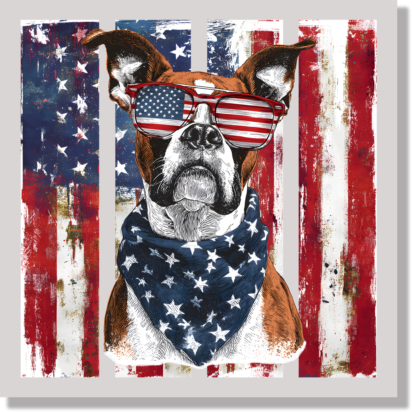 Patriotic Boxer American Flag Dog DTF Transfer