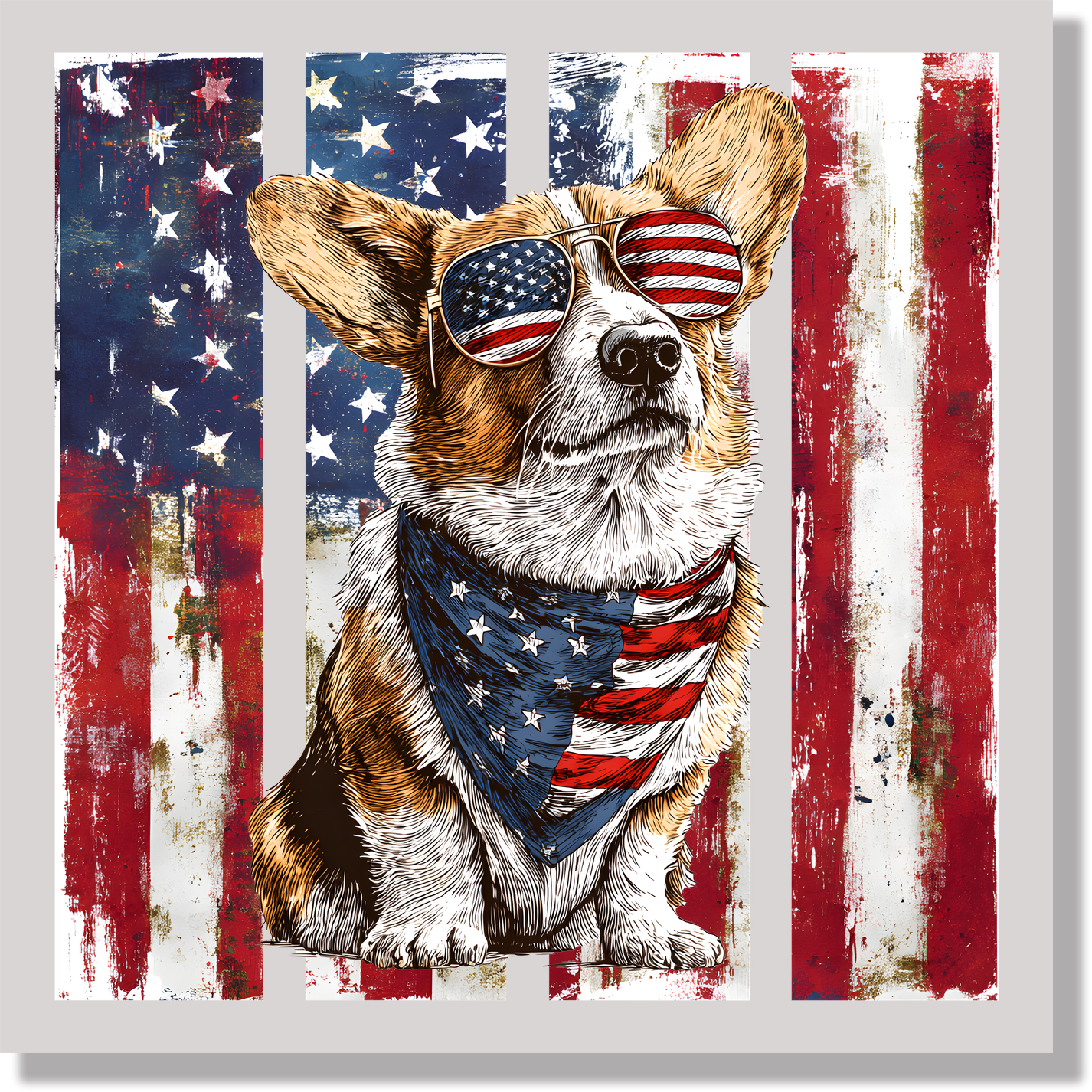 Patriotic Corgi American Flag Dog DTF Transfer