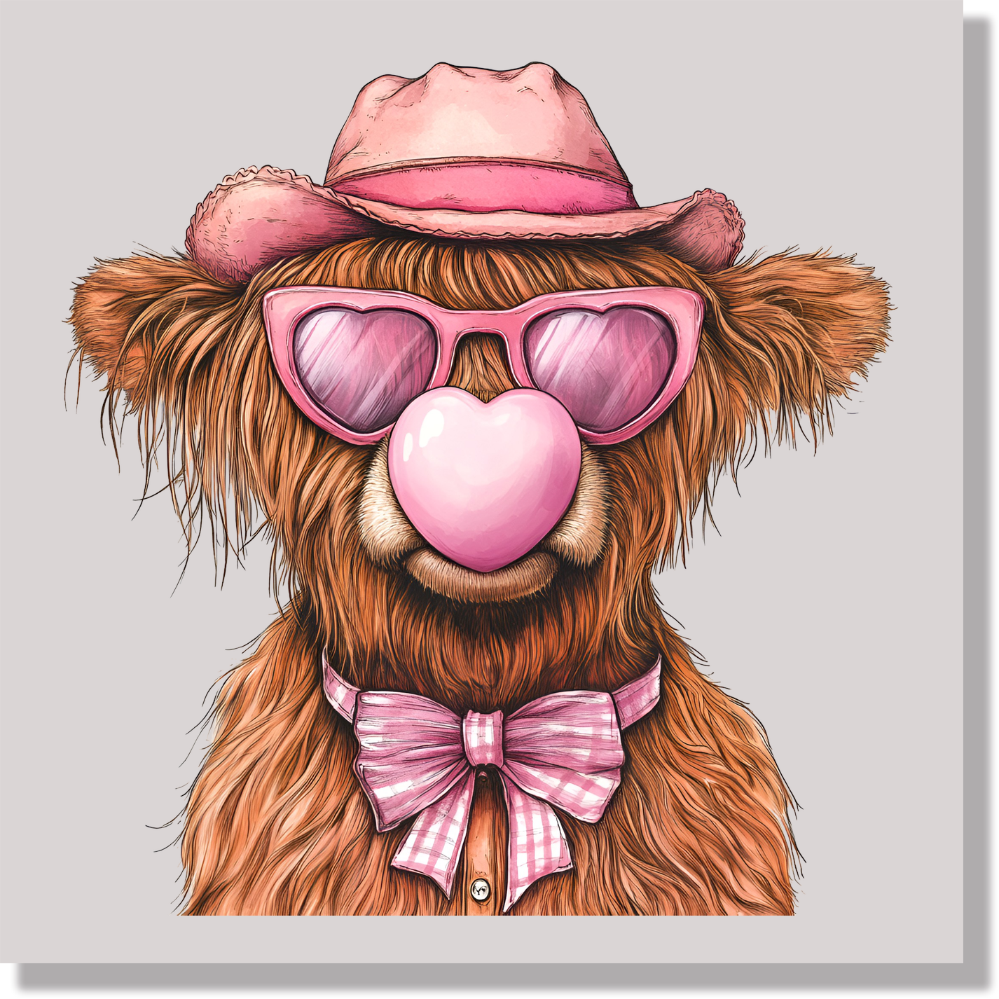 Pink Heart Bubble Highland Cowgirl Women DTF Transfer
