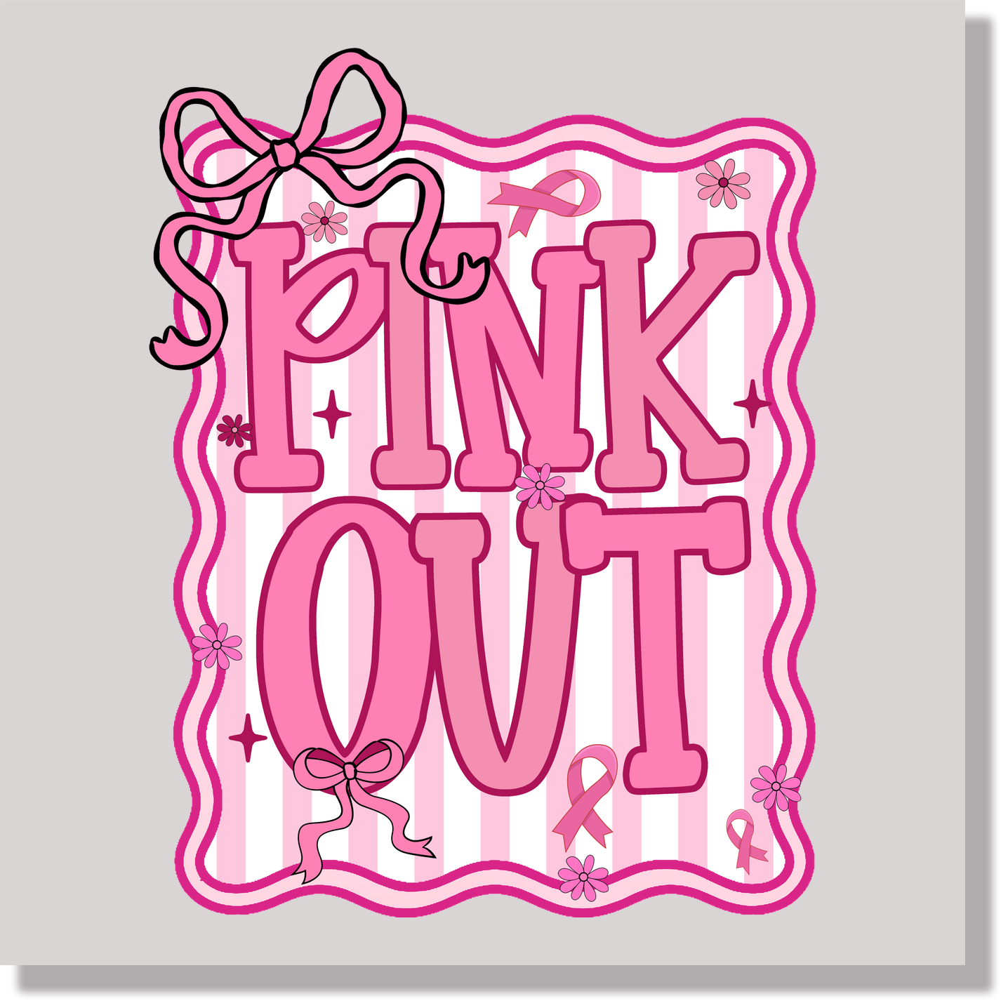 Pink Out Pink Striped Preppy Cancer Awareness DTF Transfer