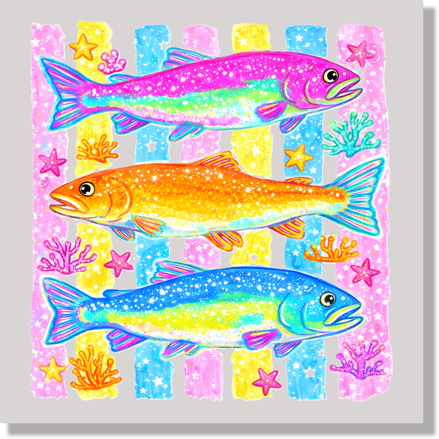 Preppy Coastal Summer Good Vibes Beach Fish DTF Transfer