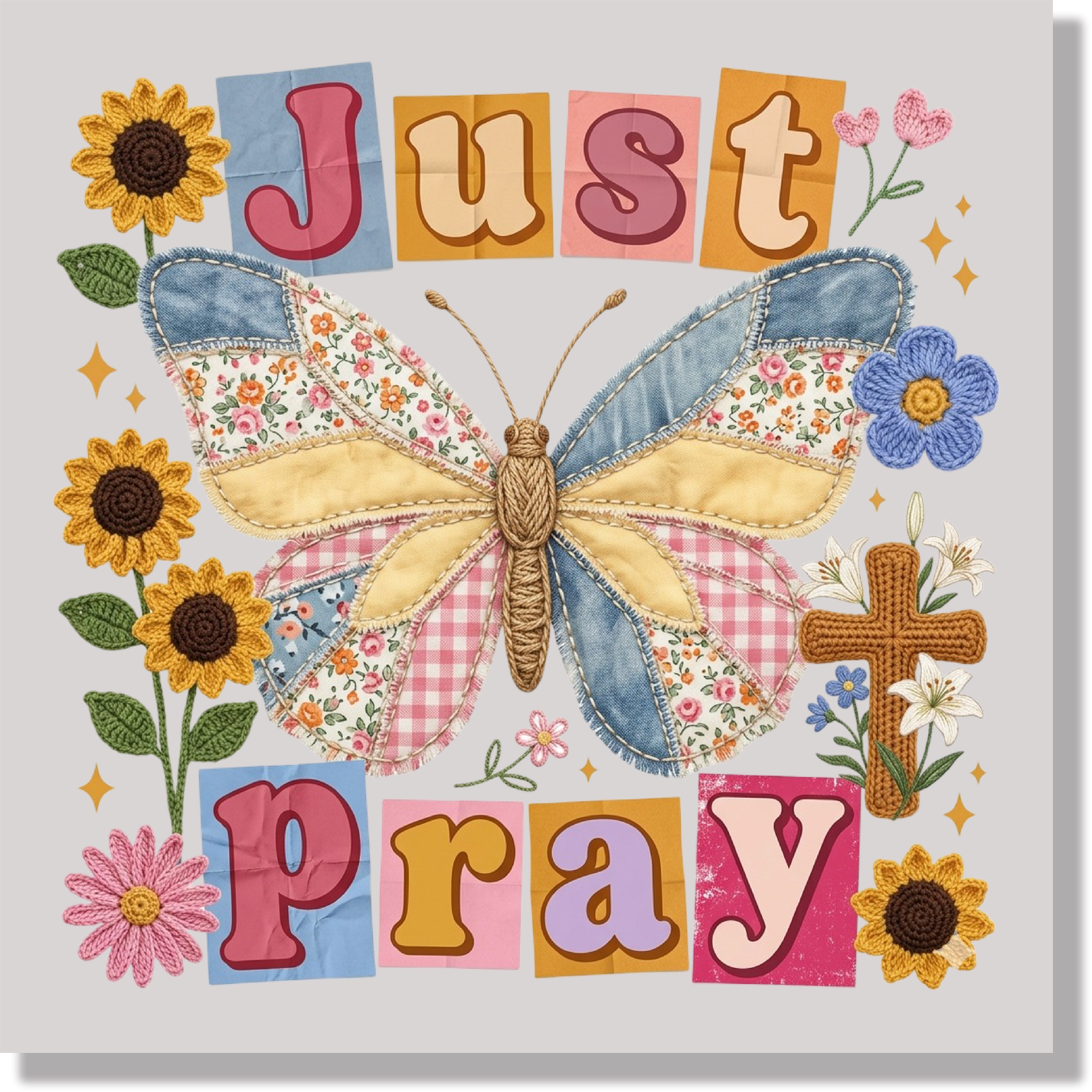 Retro Y2K Just Pray Butterfly Christian Religious DTF Transfer