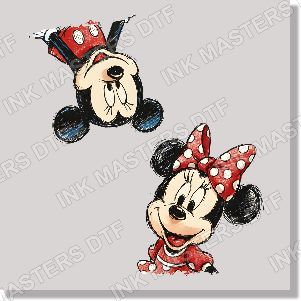 Sketch Mickey Minnie Pocket DTF Transfer