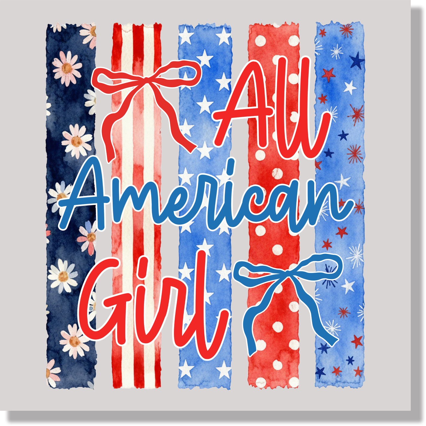 Striped Floral All American Girl Fourth Of July DTF Transfer