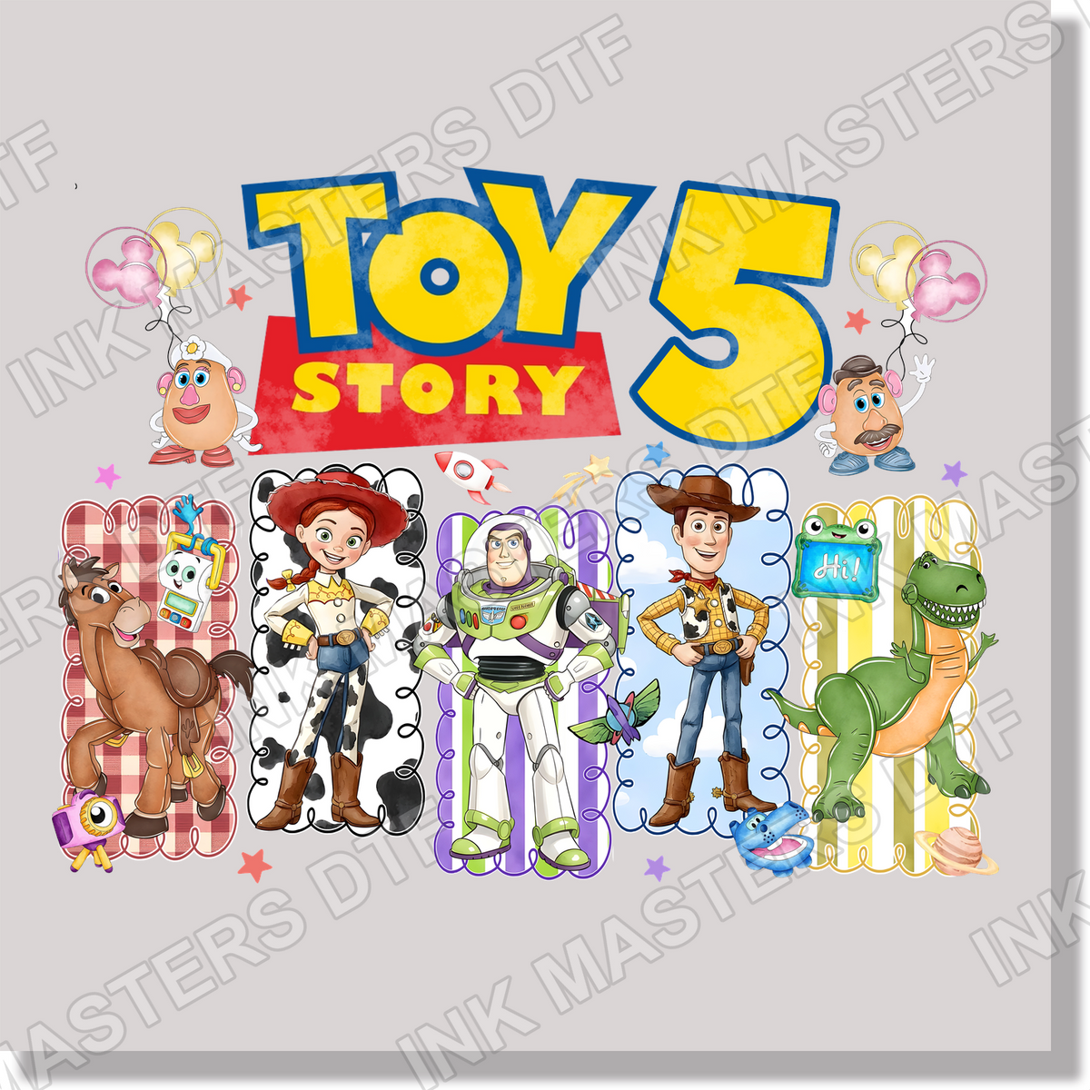 Toy Story 5 Preppy Stripes Friends DTF Transfer