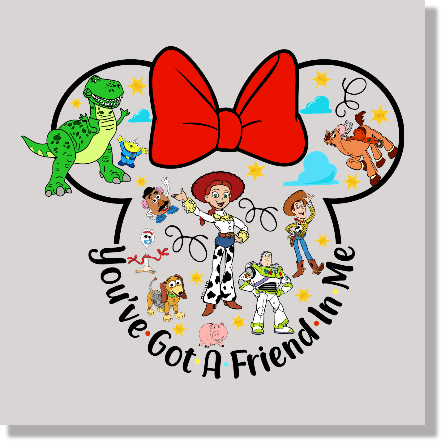 Toy Story In Minnie Head DTF Transfer