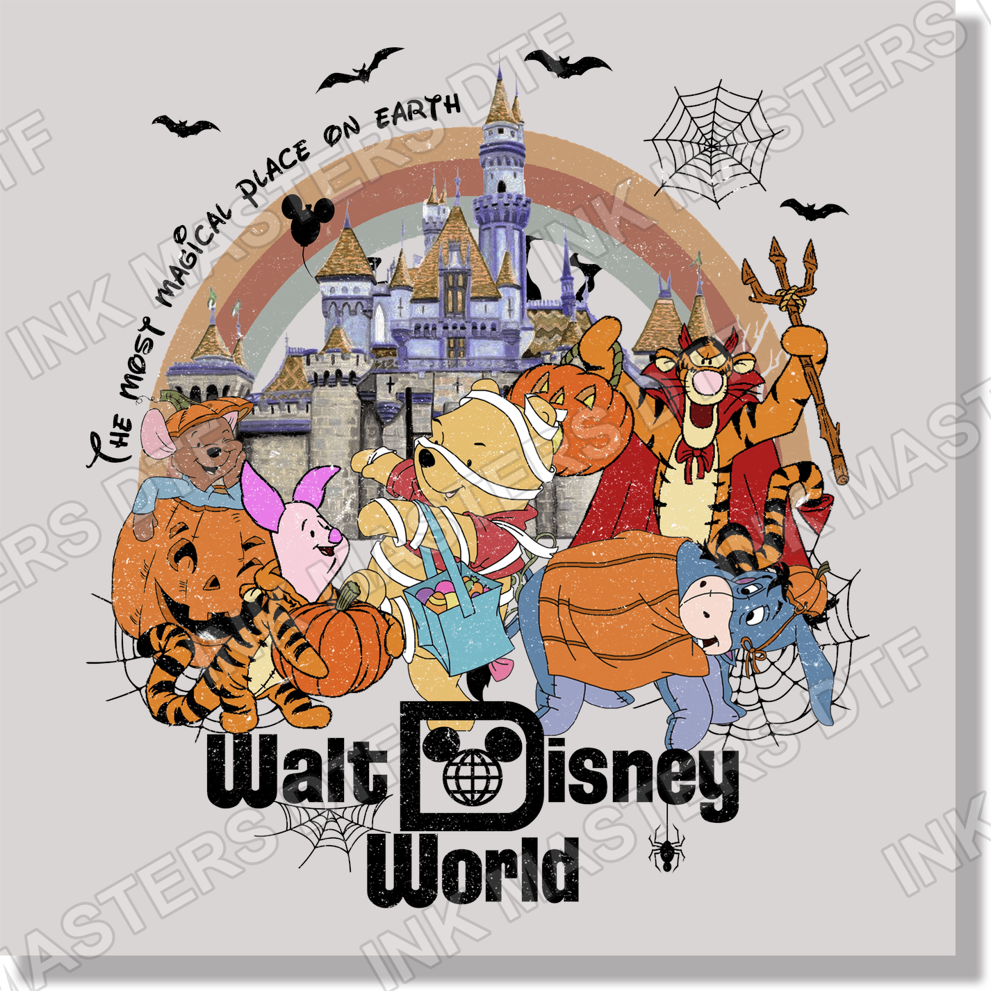 Walt Disney World Black Text Spooky Halloween Winnie The Pooh & Friends DTF Transfer