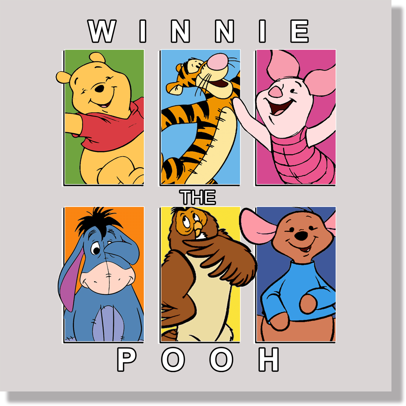 Winnie The Pooh Characters Color Blocks DTF Transfer