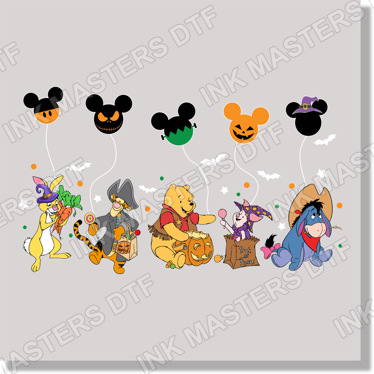 Winnie The Pooh Halloween Balloons DTF Transfer