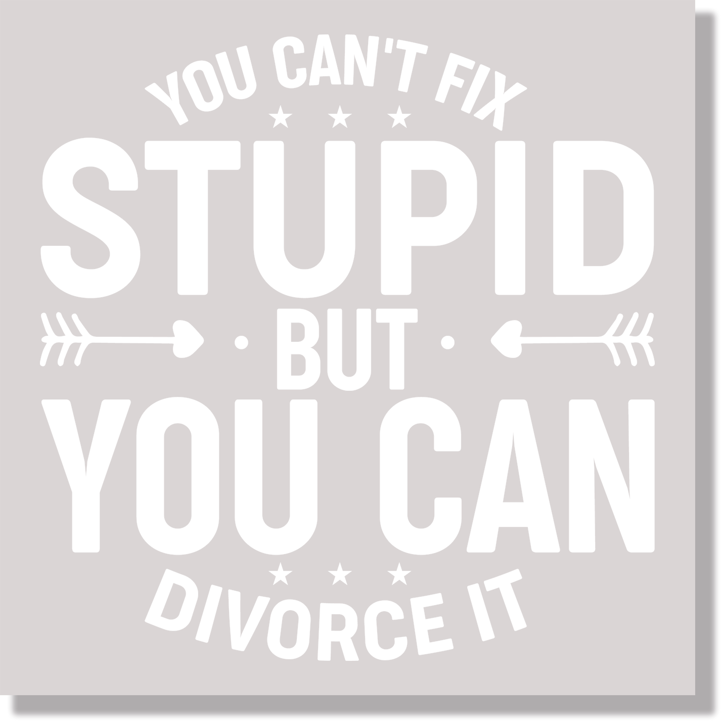 You Can't Fix Stupid But You Can Divorce It White Text DTF Transfer