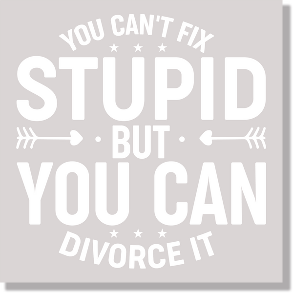 You Can't Fix Stupid But You Can Divorce It White Text DTF Transfer