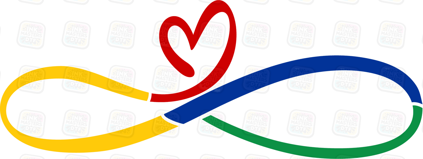 Autism Awareness Red Yellow Green Blue Infinity With Heart DTF Transfer - Ink Masters DTF