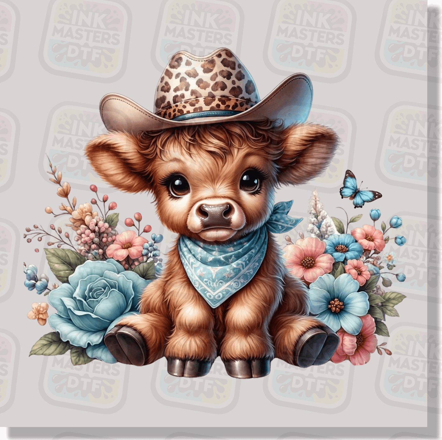 Blue Bandana Scarf Highland Cow DTF Transfer - Ink Masters DTF