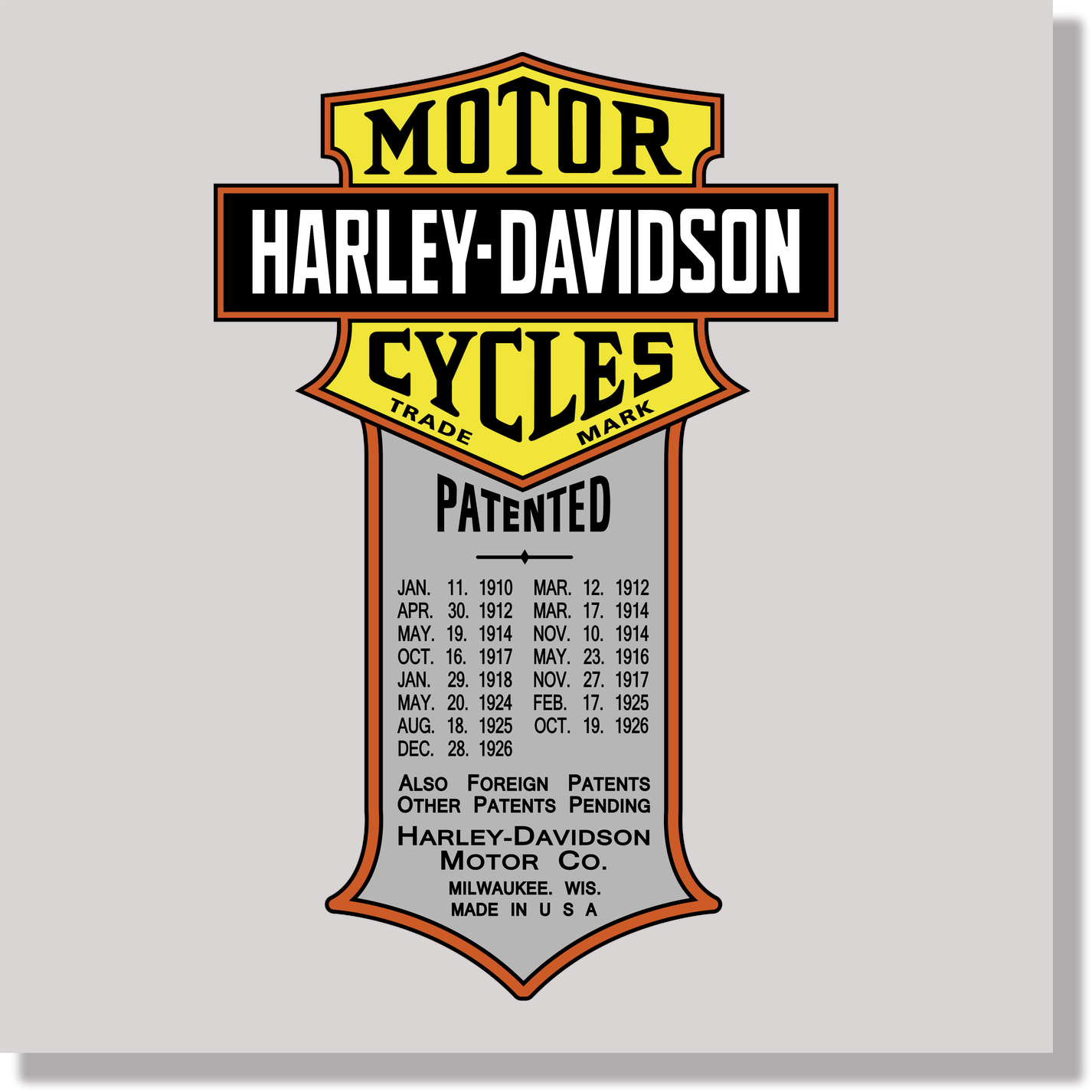 cars harley davidson motor cycles patented vintage logo DTF Transfer