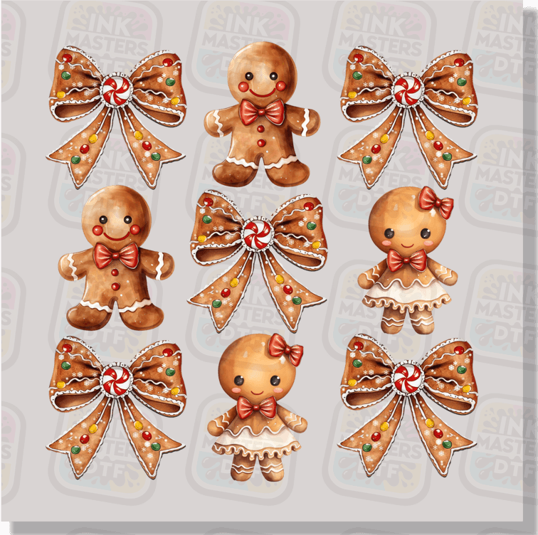 Gingerbread And Bows DTF Transfer - Ink Masters DTF