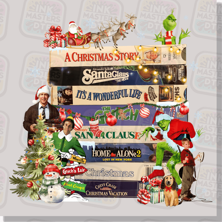 Christmas Movies VHS Stack DTF Transfer - Ink Masters DTF