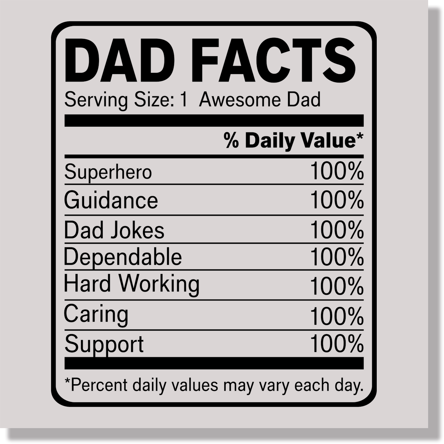 dad facts serving size 1 awesome dad fathers day DTF Transfer