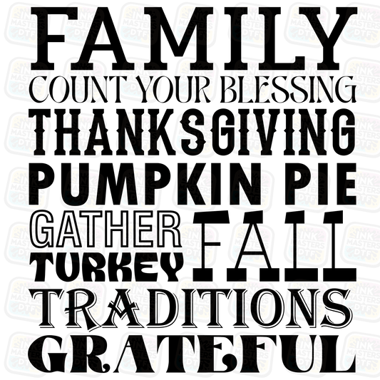 Family Count Your Blessing Thanksgiving DTF Transfer - Ink Masters DTF