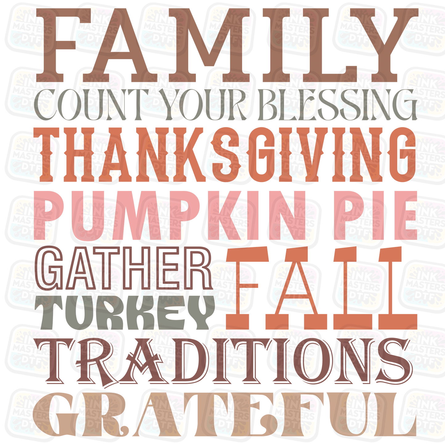 Family Count Your Blessing Thanksgiving DTF Transfer - Ink Masters DTF