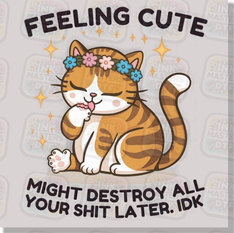 Feeling Cute Might Destroy All Your Shit Later IDK DTF Transfer - Ink Masters DTF