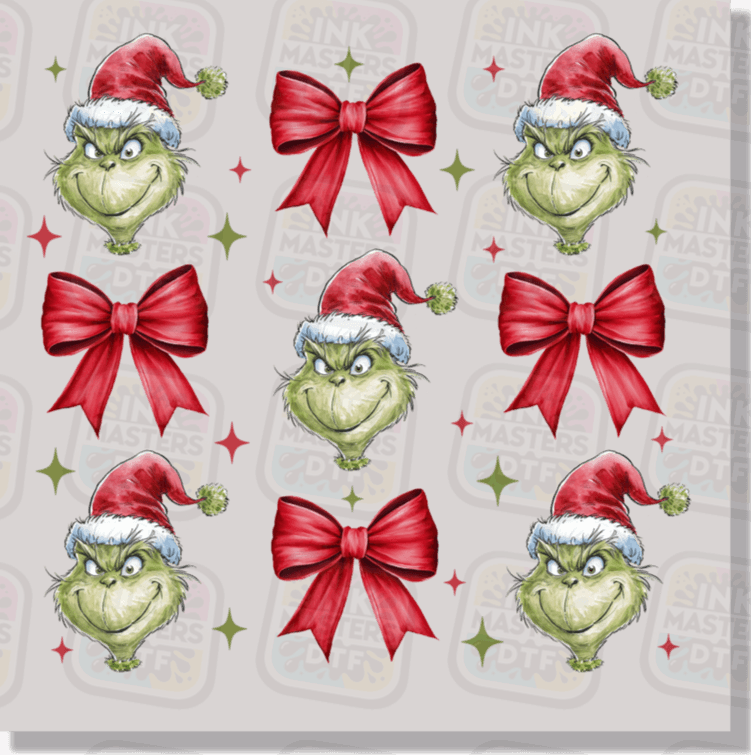 Green Christmas Monster And Bows DTF Transfer - Ink Masters DTF