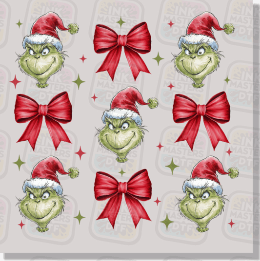 Green Christmas Monster And Bows DTF Transfer - Ink Masters DTF