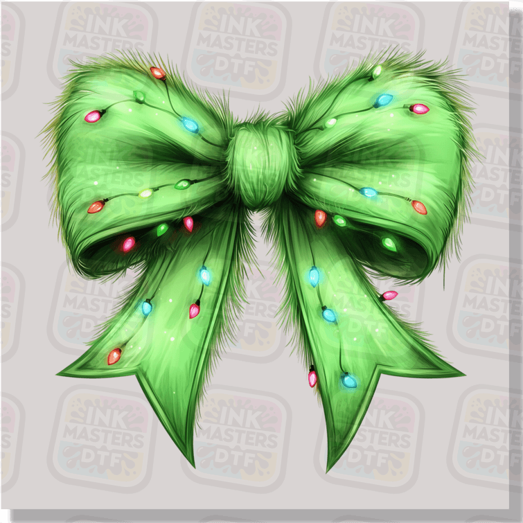 Christmas Monster Green Bow With Lights DTF Transfer - Ink Masters DTF