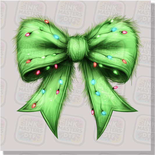 Christmas Monster Green Bow With Lights DTF Transfer - Ink Masters DTF