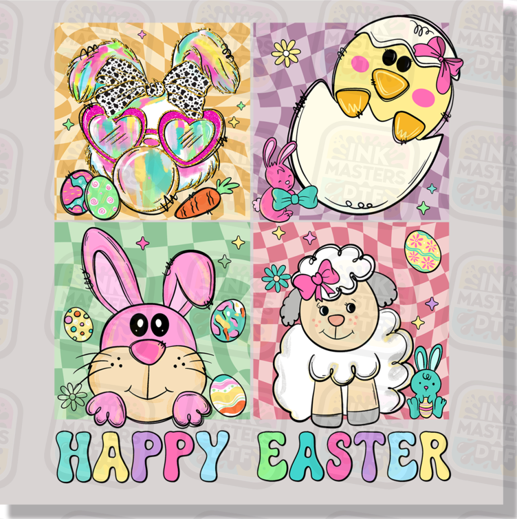 Happy Easter Coquette Cute Colorful Retro Bunny Chick Sheep DTF Transfer