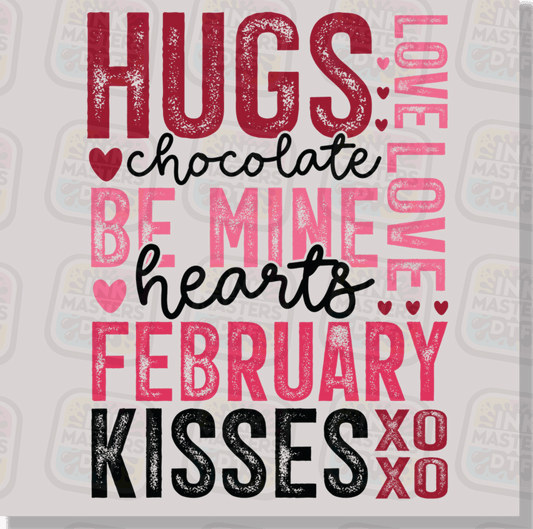 Happy Valentine's Day Hugs Chocolate Be Mine DTF Transfer - Ink Masters DTF