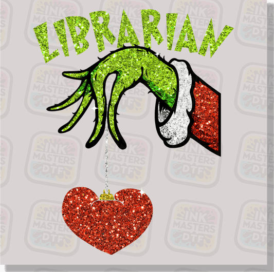 Librarian Green Christmas Monster Holding Ornament DTF Transfer - Ink Masters DTF