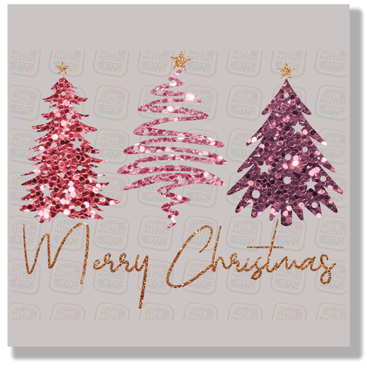 Merry Christmas Pink Trees DTF Transfer - Ink Masters DTF